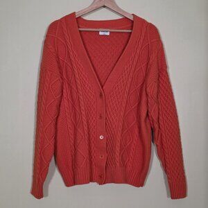 Aritzia Sunday Best Lamora Cardigan Womens M Orange LS Fisherman Cable Knit Wool